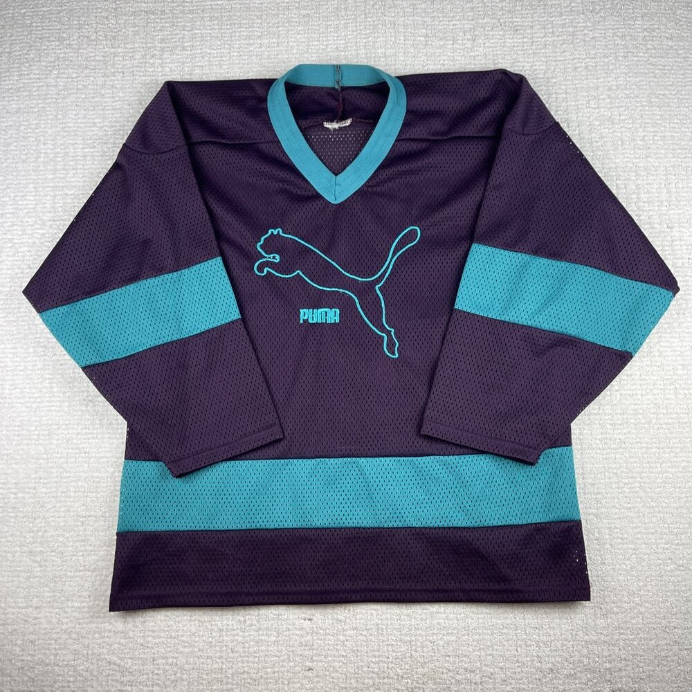 Vintage 90s Puma Monsport Hockey  Jersey  Retro Purple Blue Canada Made (Read)